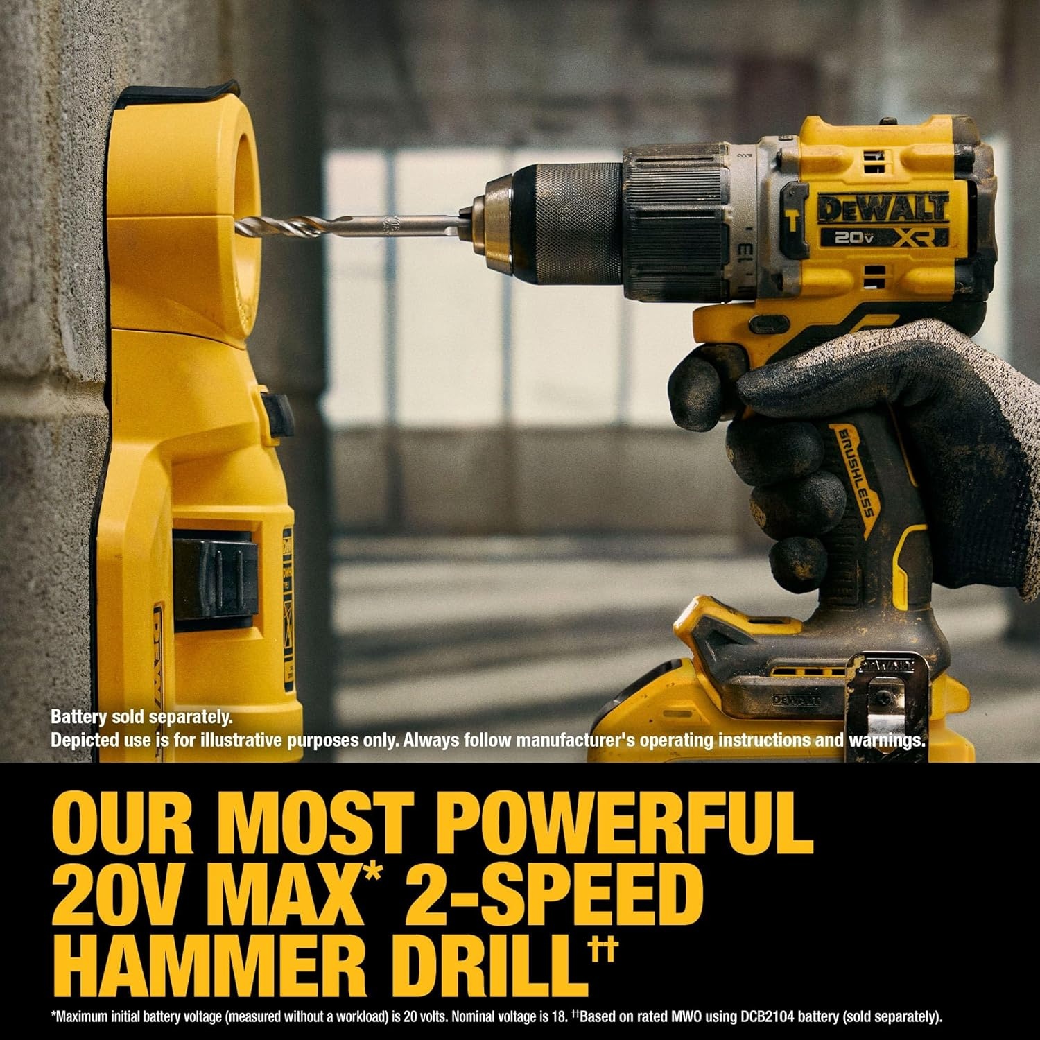 imageDEWALT 20V MAX XR 12 in Brushless Cordless Hammer Drill Kit With 5AH Battery and Charger DCD806H1