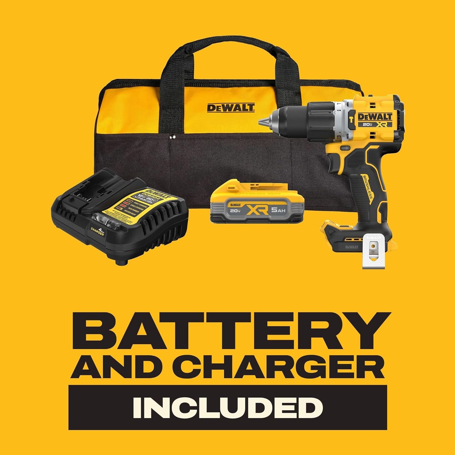 imageDEWALT 20V MAX XR 12 in Brushless Cordless Hammer Drill Kit With 5AH Battery and Charger DCD806H1