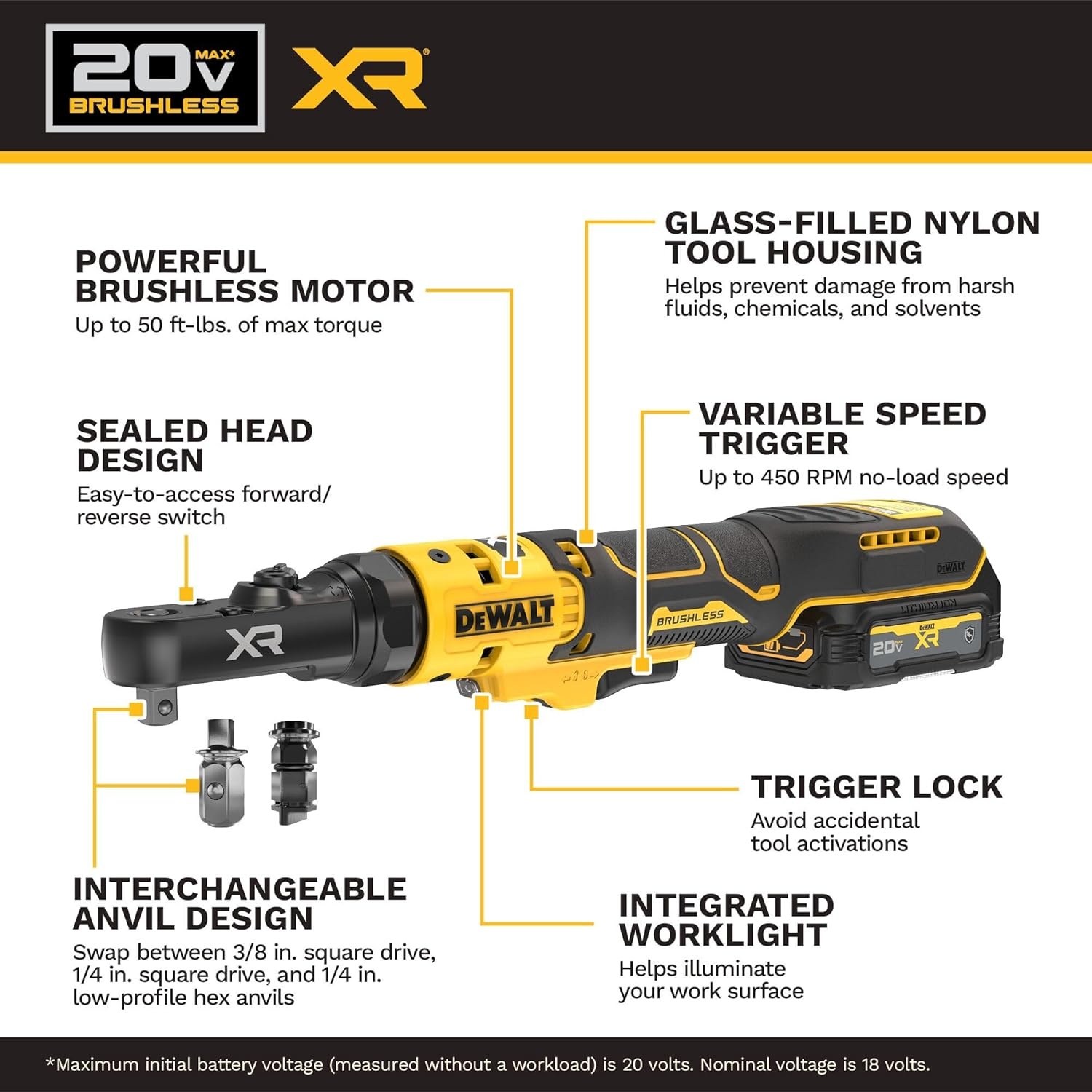 imageDEWALT 20V MAX XR Brushless 14 in amp 38 in Sealed Head Ratchet Kit DCF520GE1