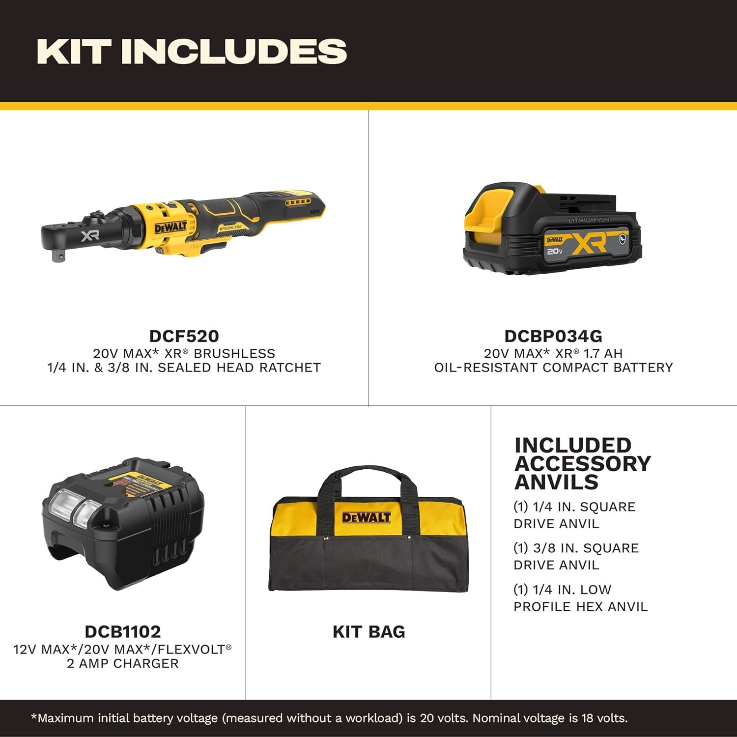imageDEWALT 20V MAX XR Brushless 14 in amp 38 in Sealed Head Ratchet Kit DCF520GE1