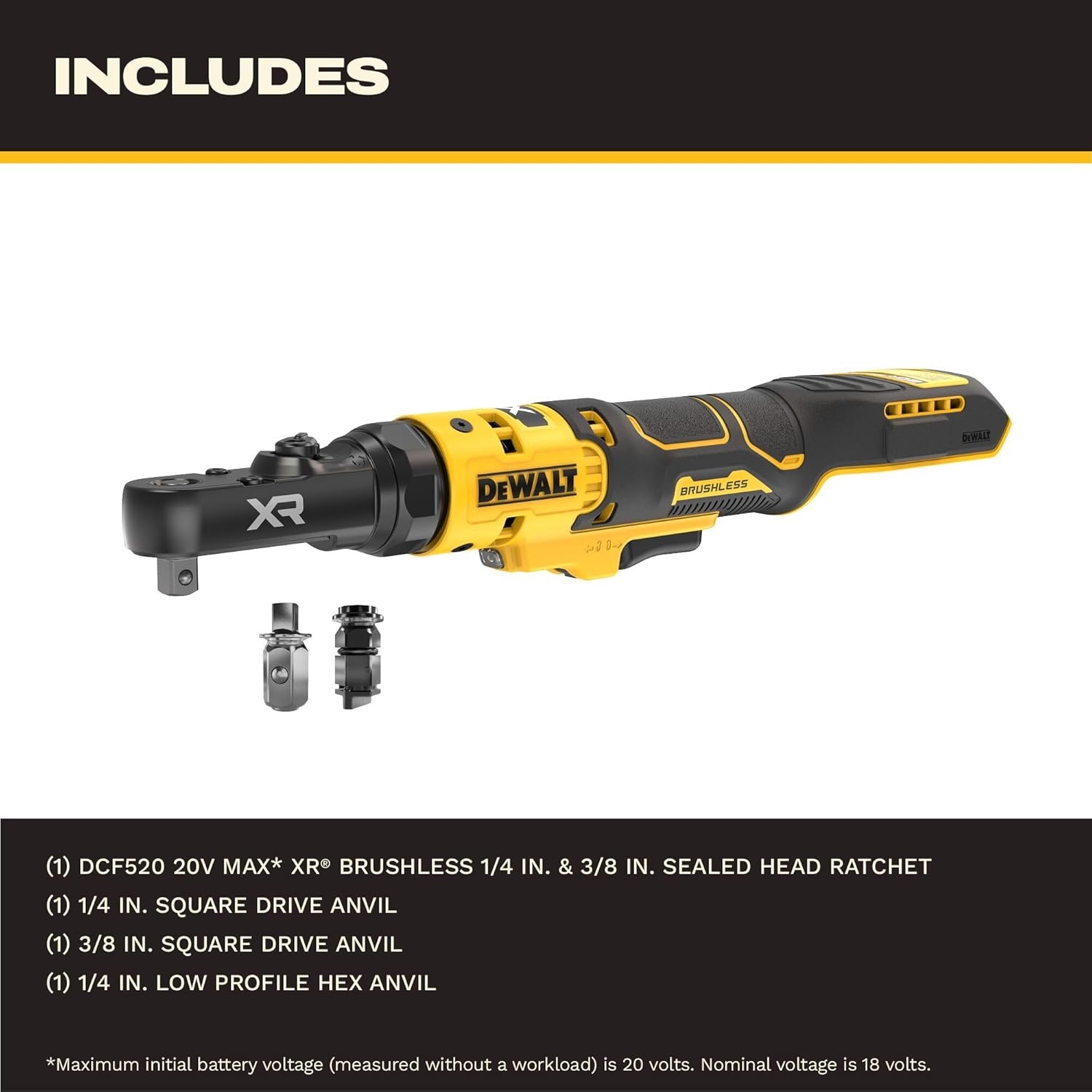 imageDEWALT 20V MAX XR Brushless 14 in amp 38 in Sealed Head Ratchet Tool Only DCF520B