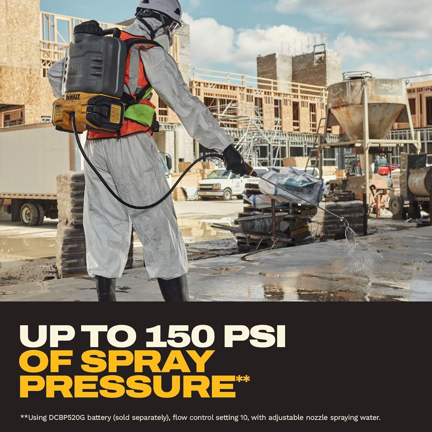 imageDEWALT 20V MAX XR High Capacity Concrete Chemical Sprayer 4Gallon Tank 150 PSI 6 Nozzles 10Speed Flow Control Tool Connect Ready Backpack Straps Battery amp Charger Not Included DCCS1100B