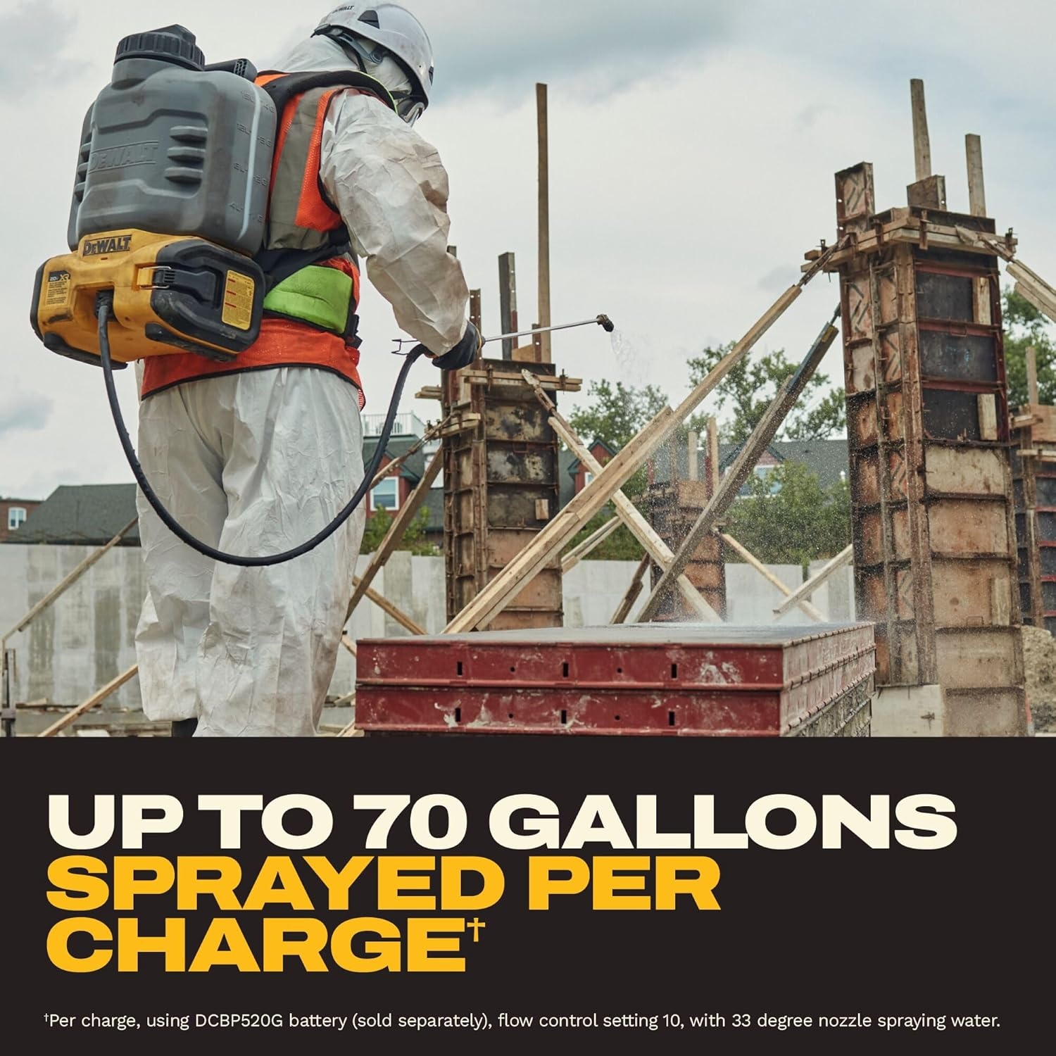 imageDEWALT 20V MAX XR High Capacity Concrete Chemical Sprayer 4Gallon Tank 150 PSI 6 Nozzles 10Speed Flow Control Tool Connect Ready Backpack Straps Battery amp Charger Not Included DCCS1100B