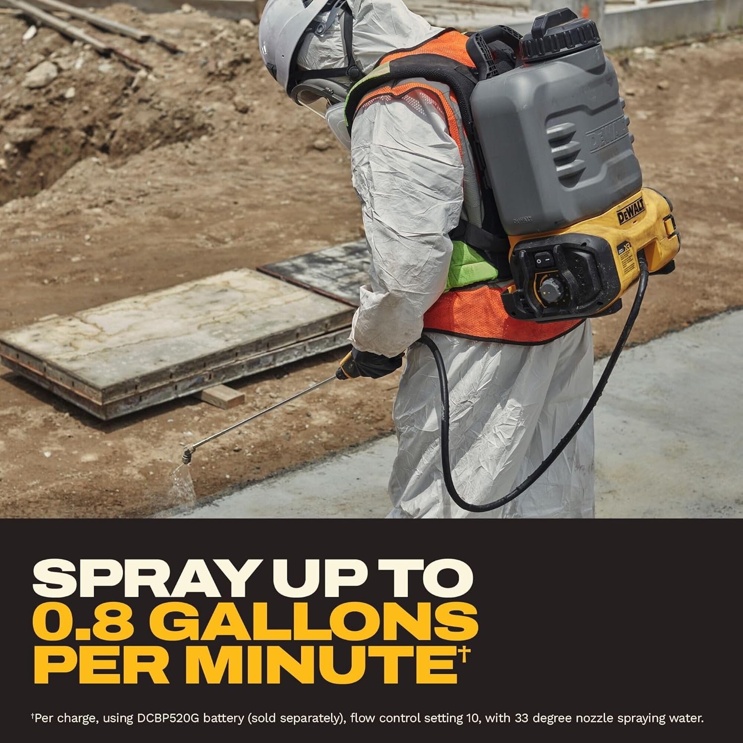 imageDEWALT 20V MAX XR High Capacity Concrete Chemical Sprayer 4Gallon Tank 150 PSI 6 Nozzles 10Speed Flow Control Tool Connect Ready Backpack Straps Battery amp Charger Not Included DCCS1100B