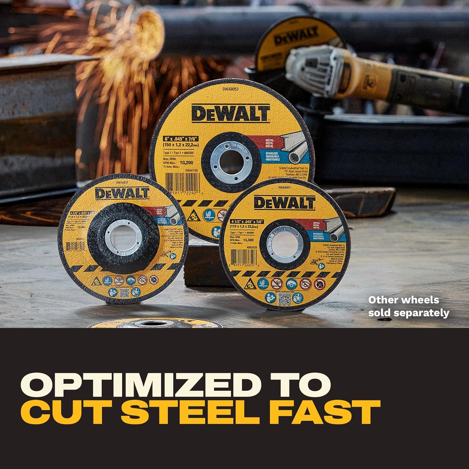 imageDEWALT 412 In x 045 in Aluminum Oxide Bonded Abrasive Cut Off Blade with 78 in Arbor 15 Pack General Purpose Cutting Wheels DWA8051B15