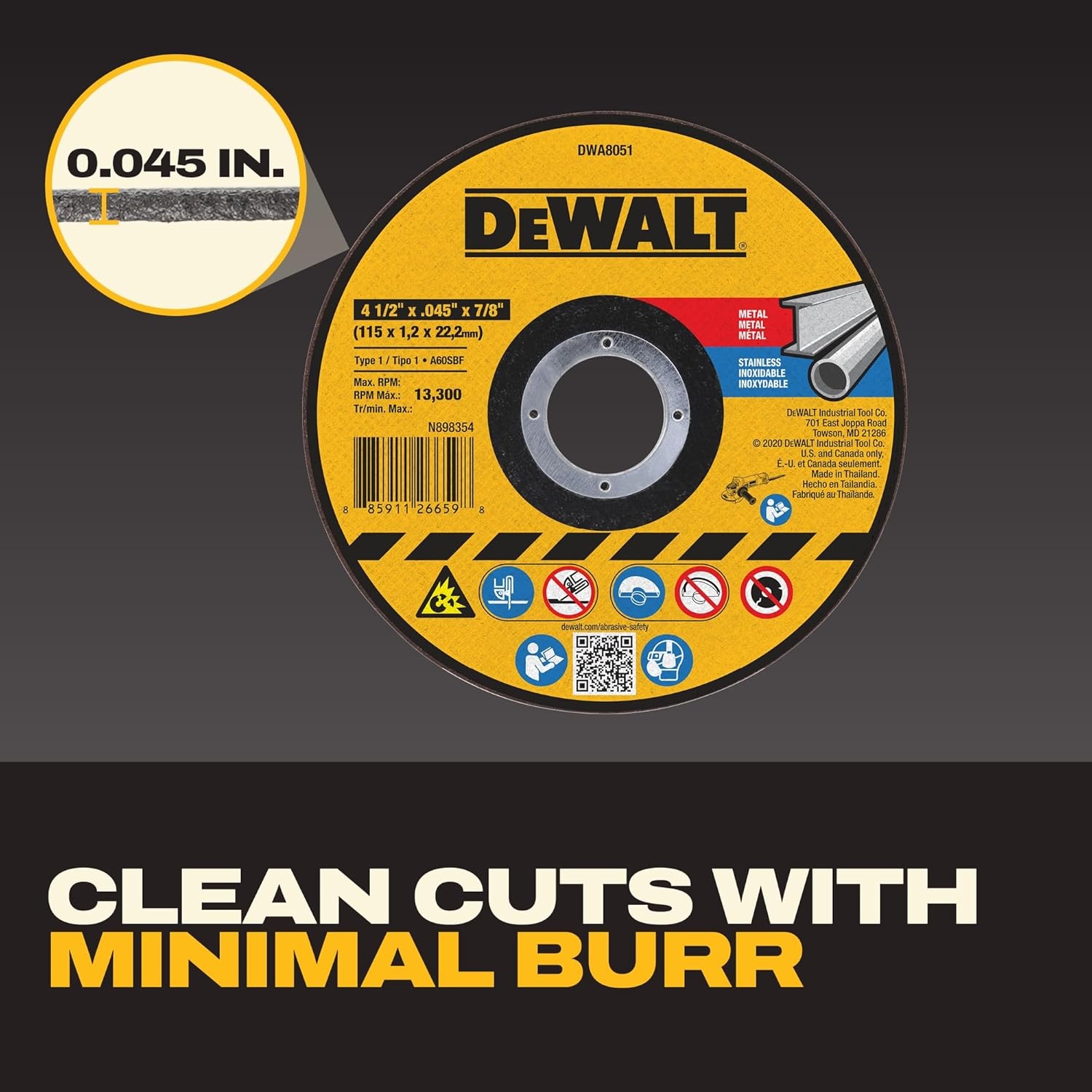 imageDEWALT 412 In x 045 in Aluminum Oxide Bonded Abrasive Cut Off Blade with 78 in Arbor 15 Pack General Purpose Cutting Wheels DWA8051B15
