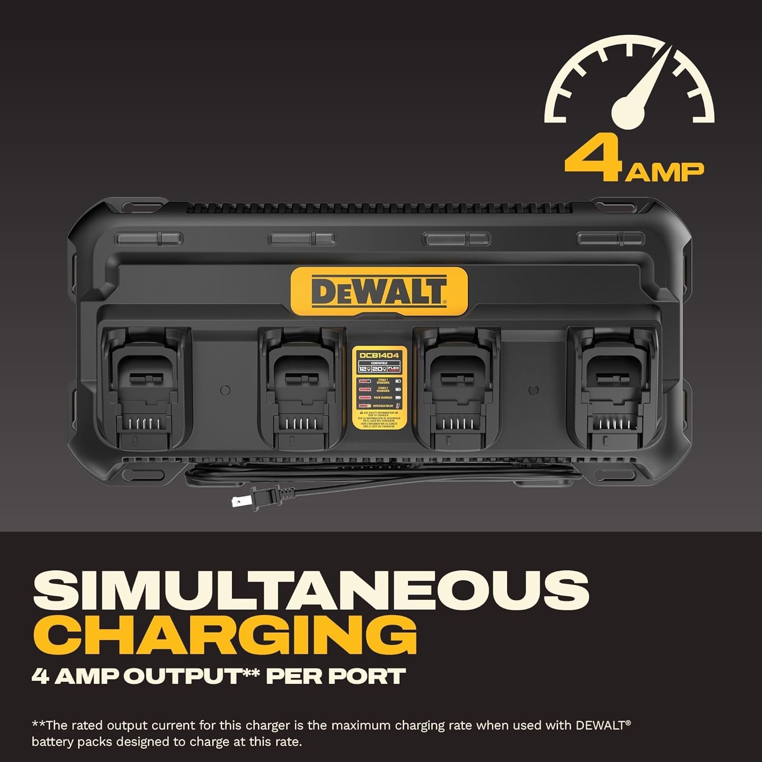 imageDEWALT Battery Charger 12V MAX 20V MAX FLEXVOLT 20V60V MAX 4 Amp Fast Charger Multiport Simultaneous Charging Station DCB1404