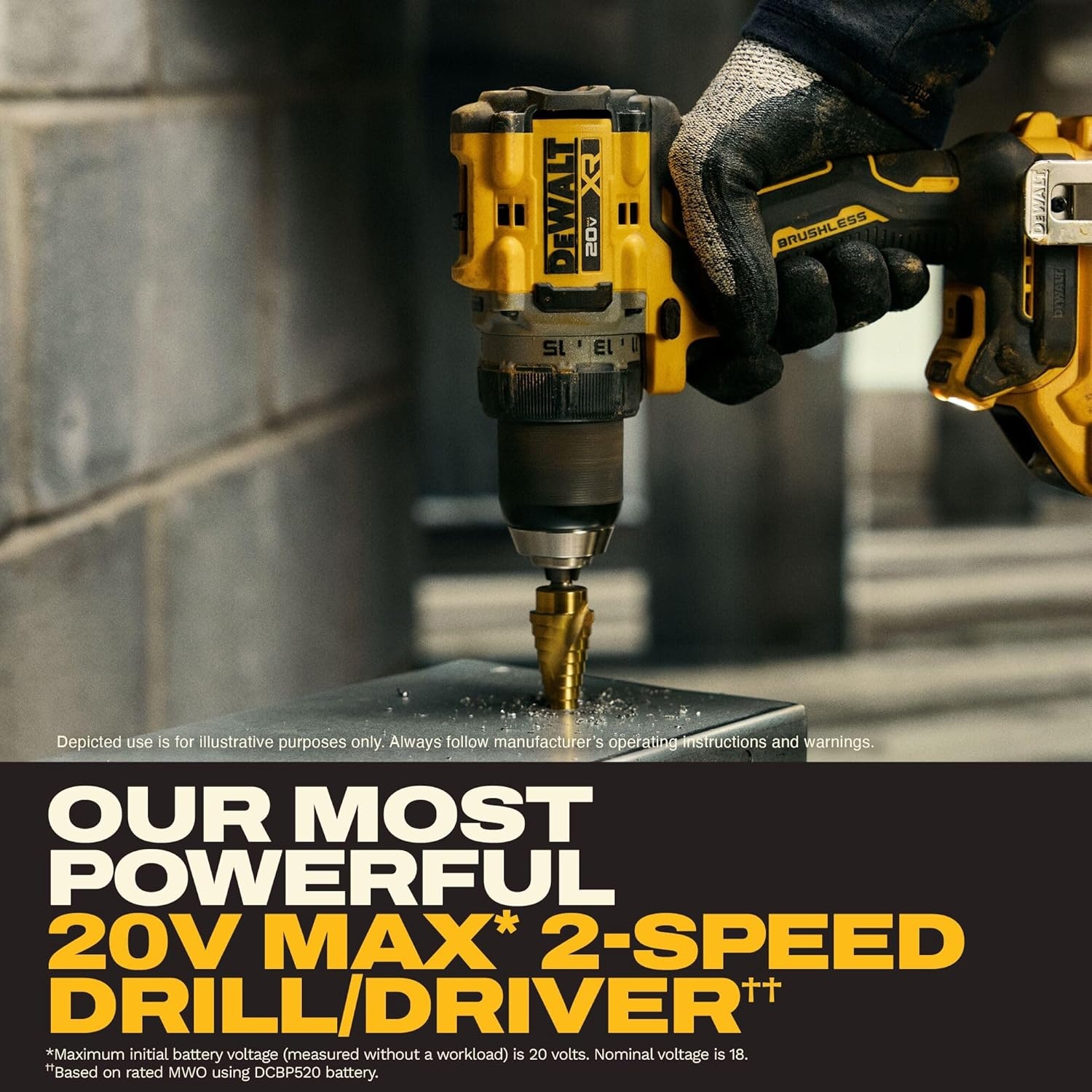 imageDEWALT Drill Set 20V MAX XR 12 in Brushless Cordless Drill Driver Kit With 5AH POWERSTACK Battery and Charger LED Light Dual Speed DCD801H1
