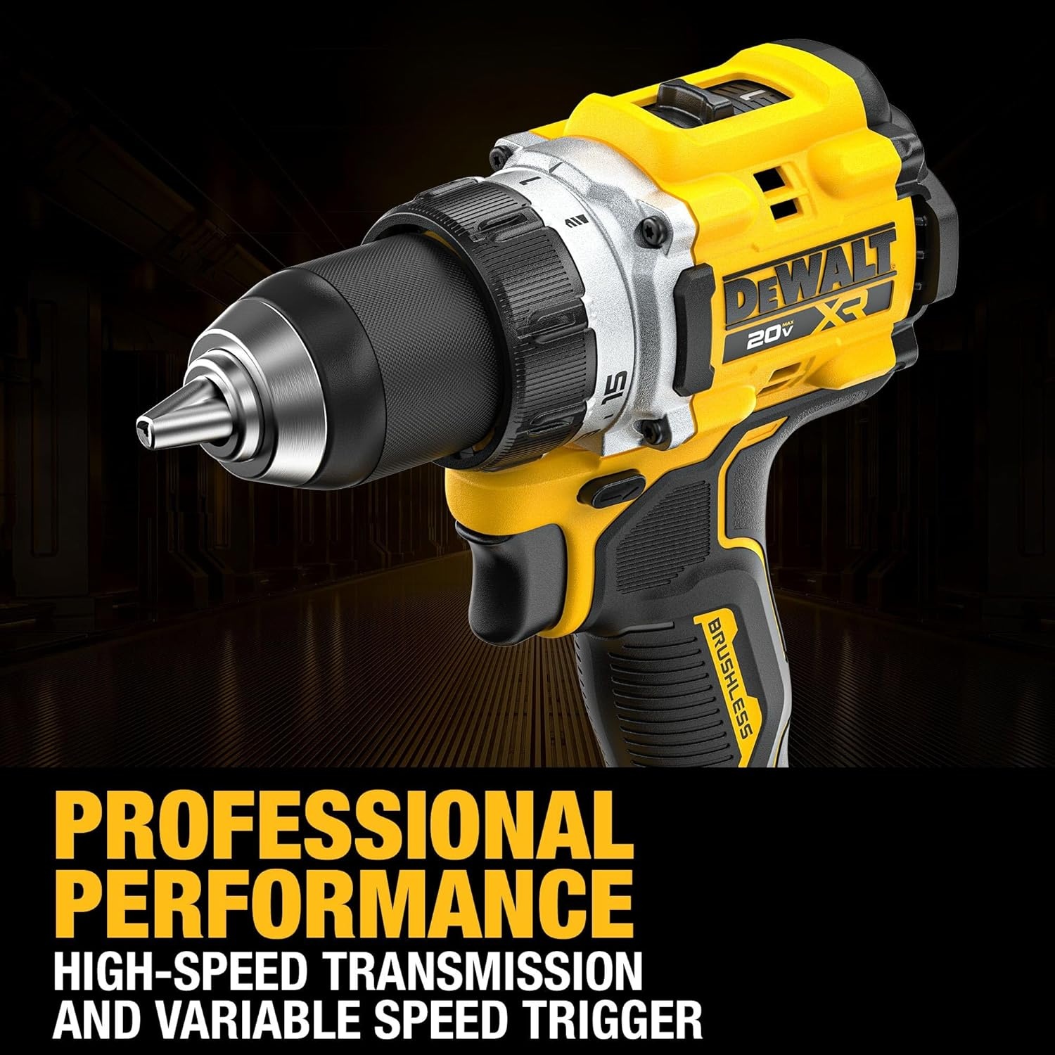 imageDEWALT Drill Set 20V MAX XR 12 in Brushless Cordless Drill Driver Kit With 5AH POWERSTACK Battery and Charger LED Light Dual Speed DCD801H1