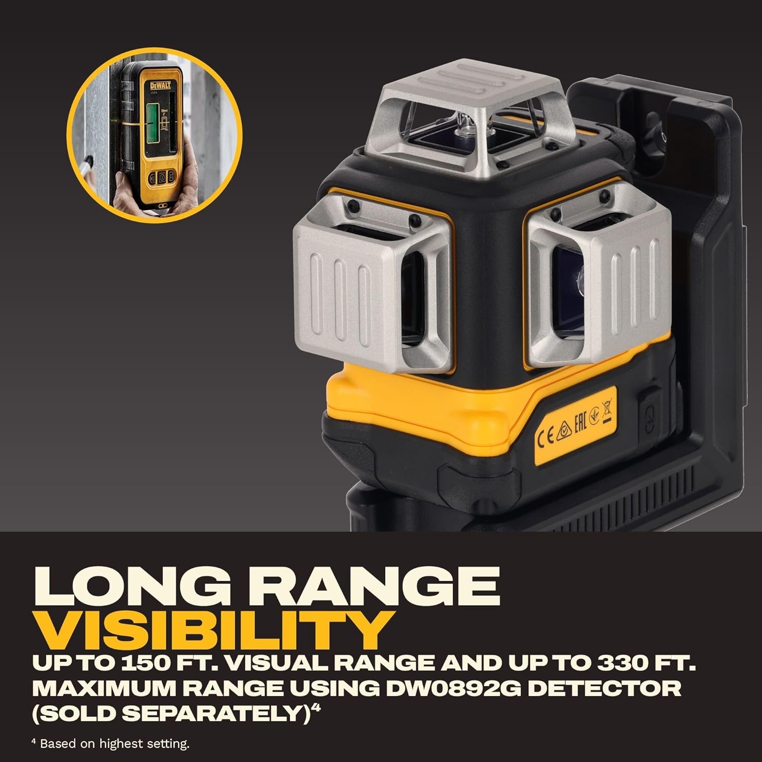 imageDEWALT Laser Level 360 Self Leveling USBC Rechargeable 3x360 Green Line Laser Leveler Tool Fast Charging 9 Hrs of Runtime 18 inch Accuracy DCLE14361GB