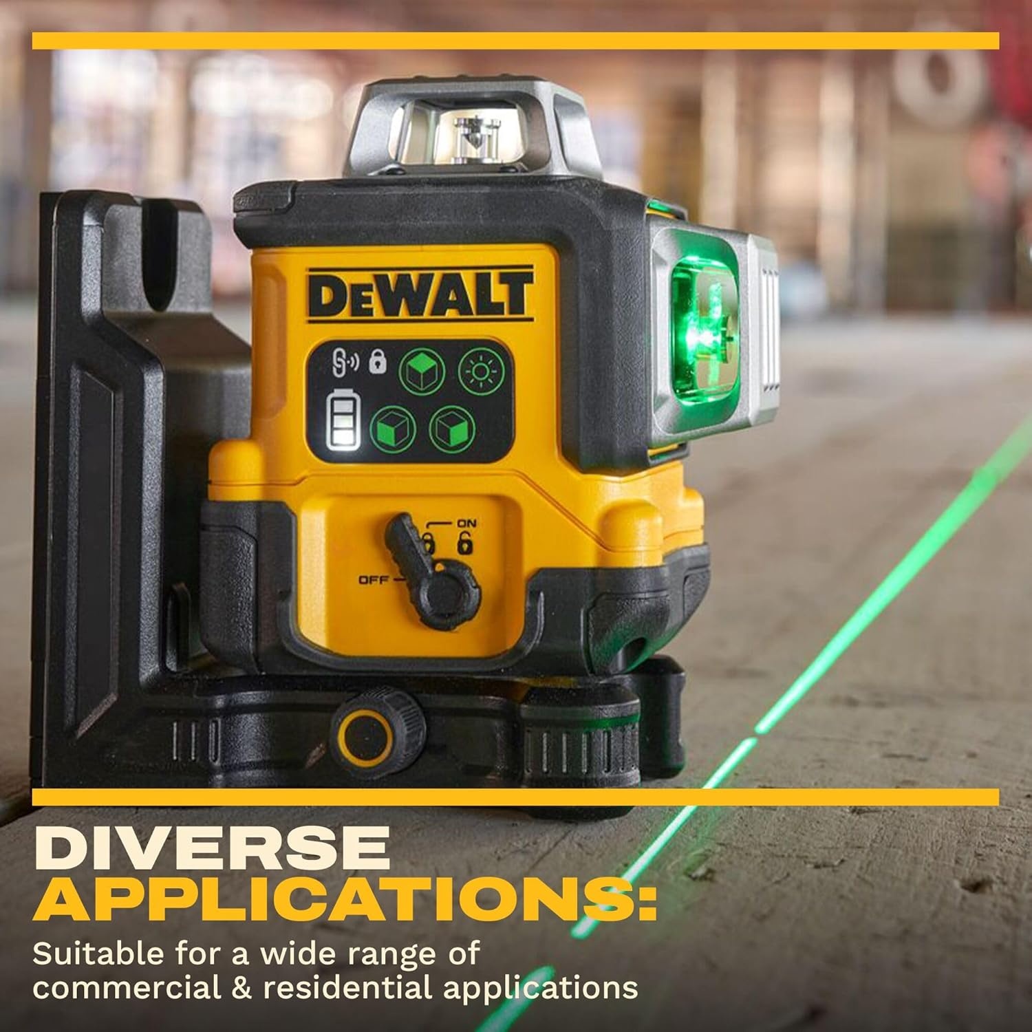 imageDEWALT Laser Level 360 Self Leveling USBC Rechargeable 3x360 Green Line Laser Leveler Tool Fast Charging 9 Hrs of Runtime 18 inch Accuracy DCLE14361GB