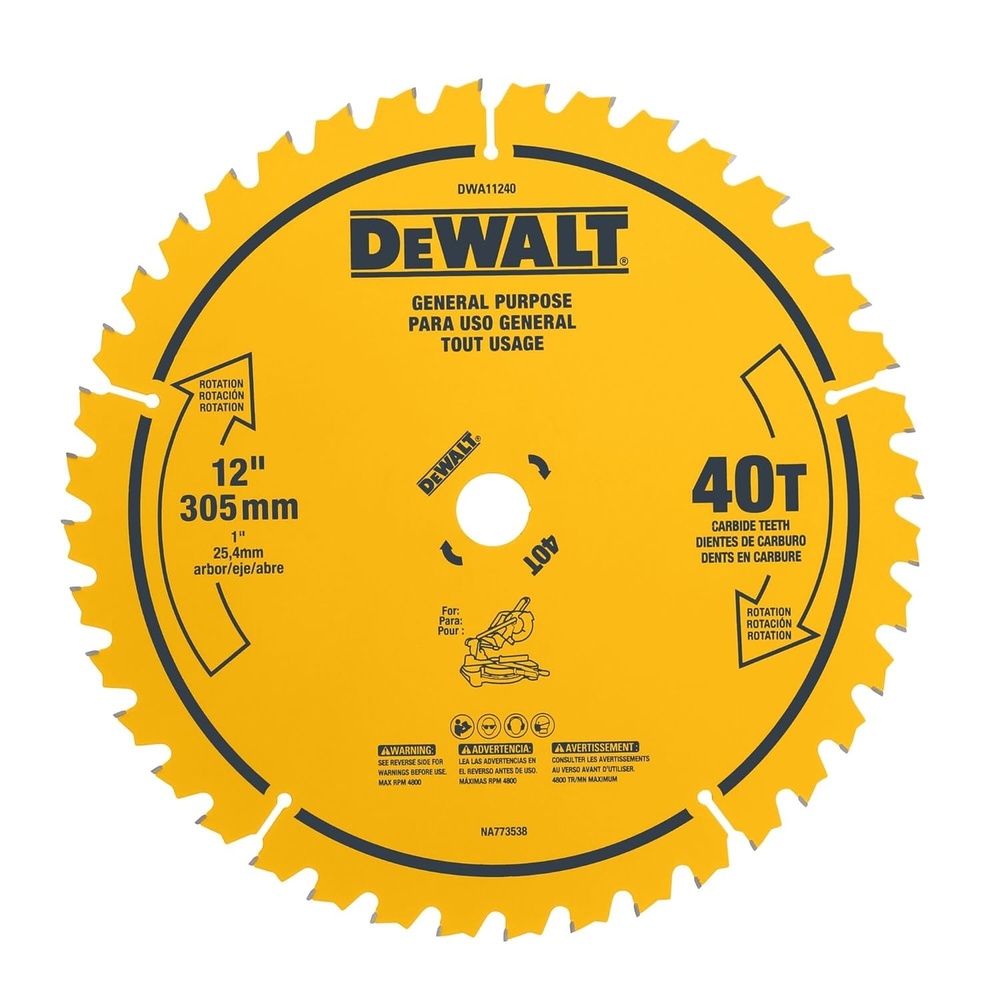 imageDEWALT 12 Inch Miter Saw Blades 2 Pc 40 Tooth Rough 80 Tooth Fine Finish Tungsten Carbide Tipped Steel Blades 1 in Arbor DWA124080CMB