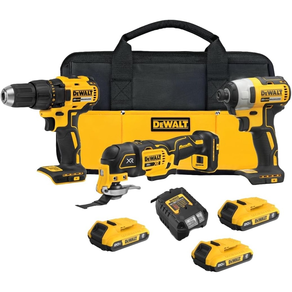 imageDEWALT 20V MAX 3Tool Brushless Power Tool Set Includes 12 Cordless Drill14 Impact Driver Oscillating Tool 3 Batteries and a Charger Extended Runtime Lightweight DCK360D33 Tools 3 Batteries
