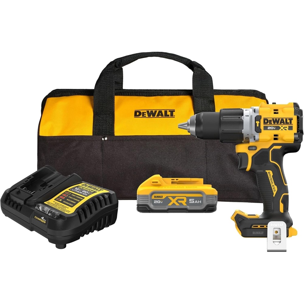 imageDEWALT 20V MAX XR 12 in Brushless Cordless Hammer Drill Kit With 5AH Battery and Charger DCD806H1