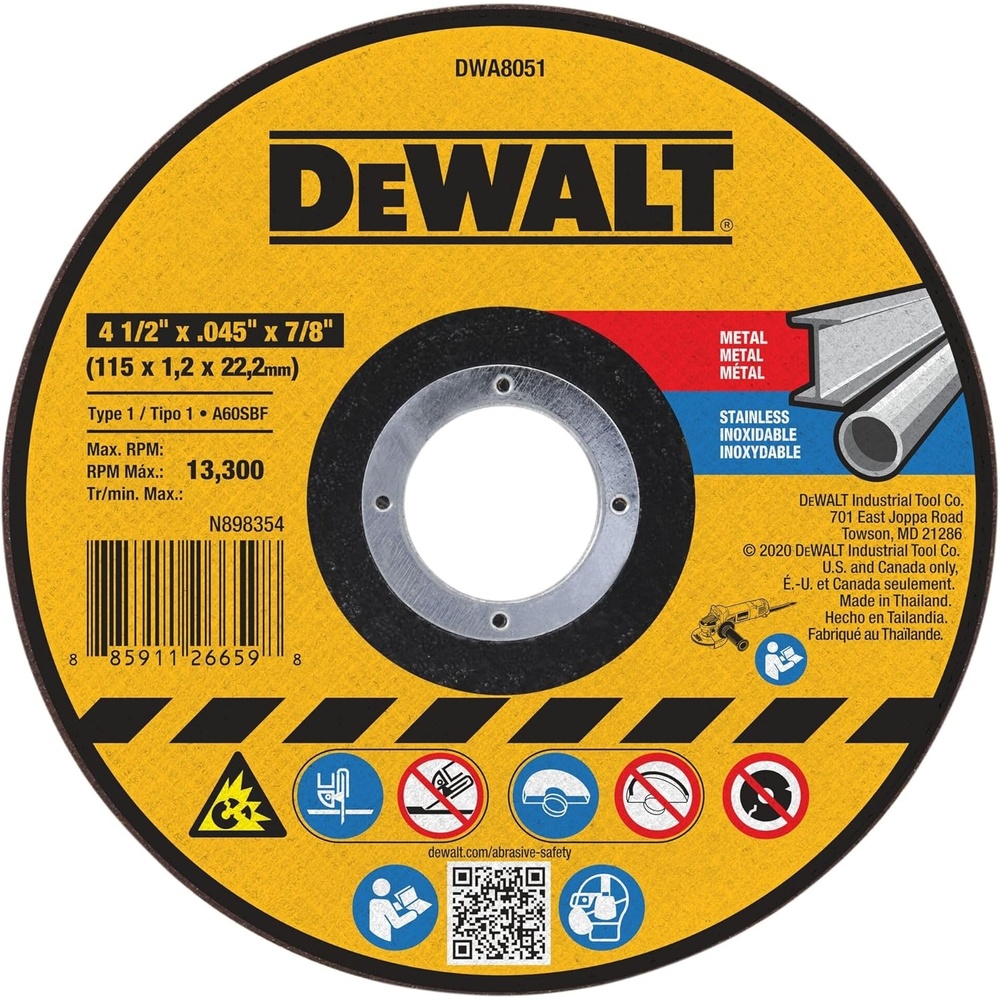 imageDEWALT 412 In x 045 in Aluminum Oxide Bonded Abrasive Cut Off Blade with 78 in Arbor 15 Pack General Purpose Cutting Wheels DWA8051B15