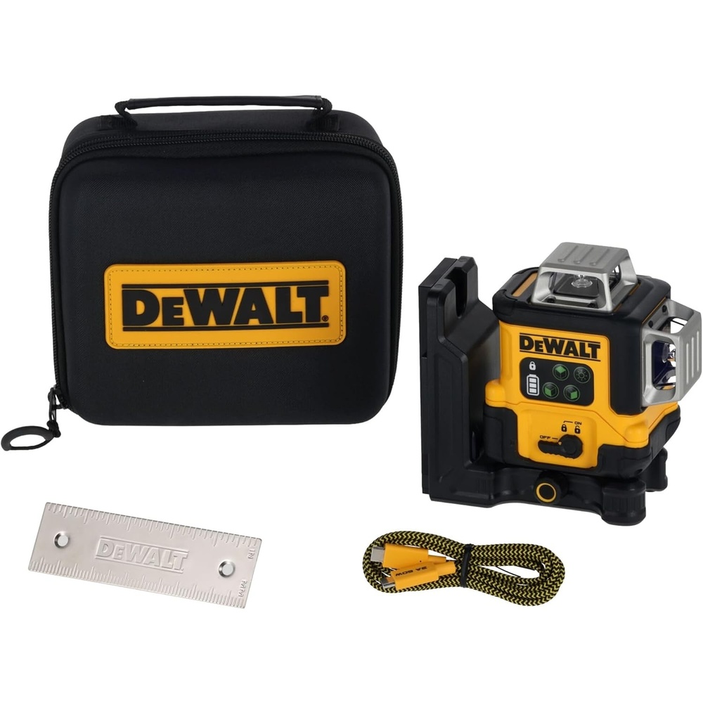imageDEWALT Laser Level 360 Self Leveling USBC Rechargeable 3x360 Green Line Laser Leveler Tool Fast Charging 9 Hrs of Runtime 18 inch Accuracy DCLE14361GB