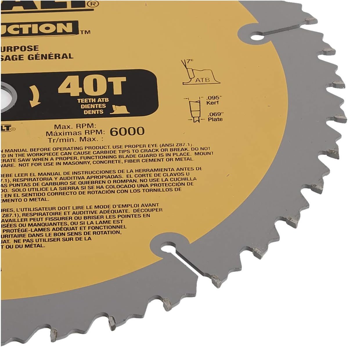 imageDEWALT 10Inch Miter Table Saw Blade ATB Thin Kerf Crosscutting 58Inch Arbor 60Tooth DW310640Tooth