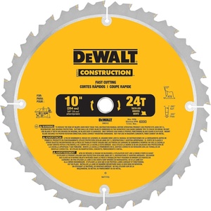 DEWALT 10-Inch Miter / Table Saw Blade, ATB, Thin Kerf, Crosscutting, 5/8-Inch Arbor, 60-Tooth (DW3106)(24-Tooth)