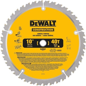 DEWALT 10-Inch Miter / Table Saw Blade, ATB, Thin Kerf, Crosscutting, 5/8-Inch Arbor, 60-Tooth (DW3106)(40-Tooth)