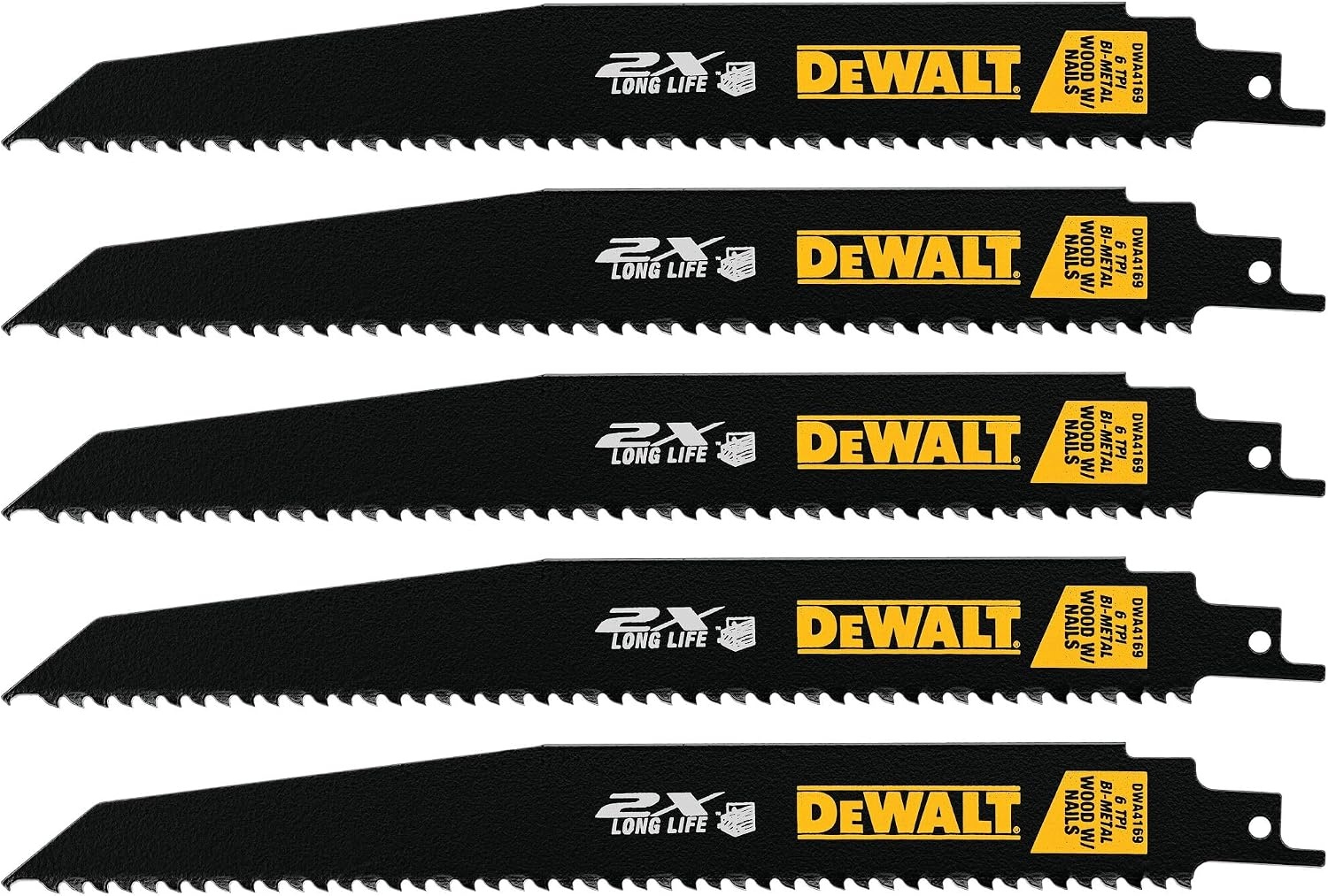 image:imageDEWALT 6Inch Reciprocating Saw Blades 6TPI Demolition 5Pack DWAR60669 2X 6 TPI 5Pack